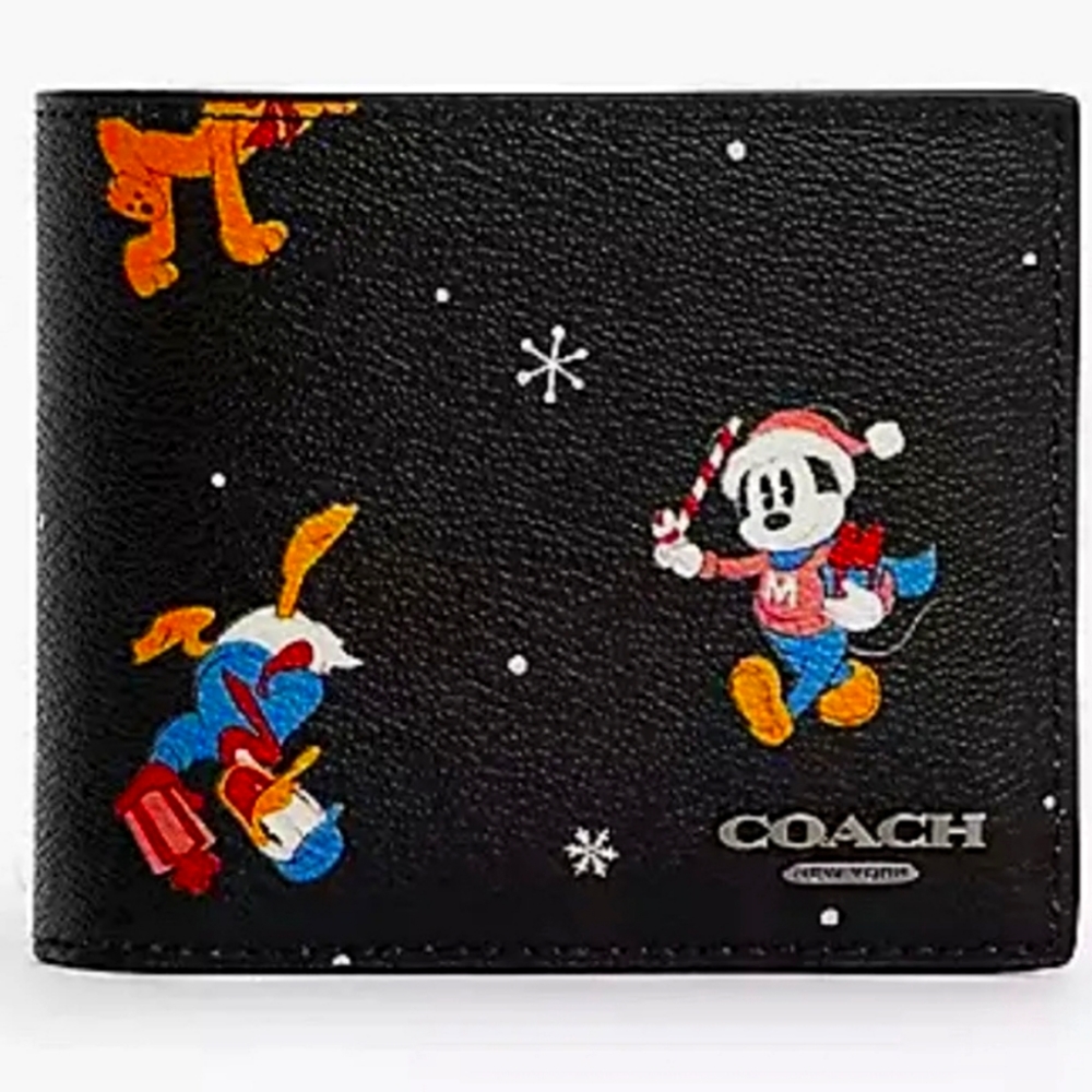 NWT Coach CM181 Disney X Coach 3 In 1 Wallet With Holiday Print Black Multi